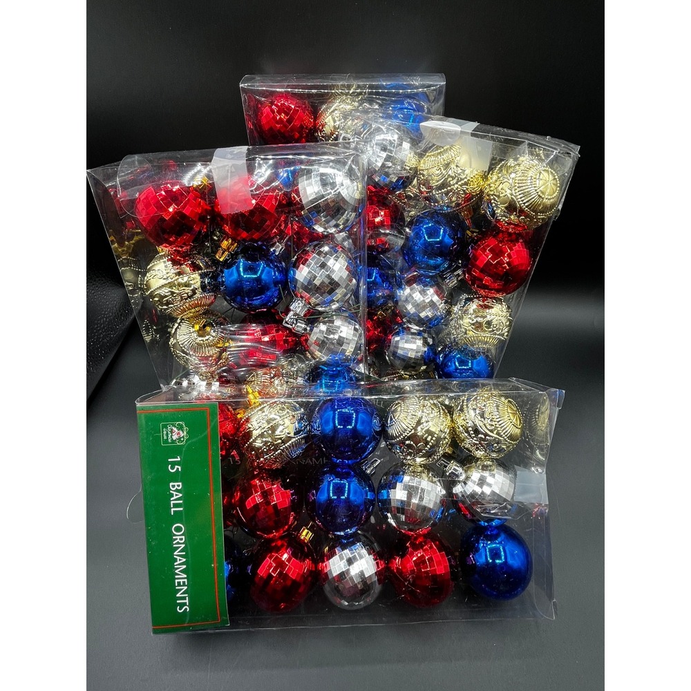 Christmas House 60ct Ball Ornaments Red Blue Silver Gold Disco Faceted 4 Packs